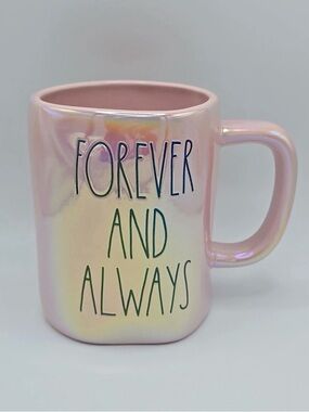 Rae Dunn Iridescent Pink Forever and Always Ceramic Mug Cup NEW